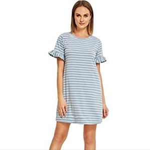 NWOT Women's Ruffle Short Sleeve Striped T-Shirt Dress- Size Small